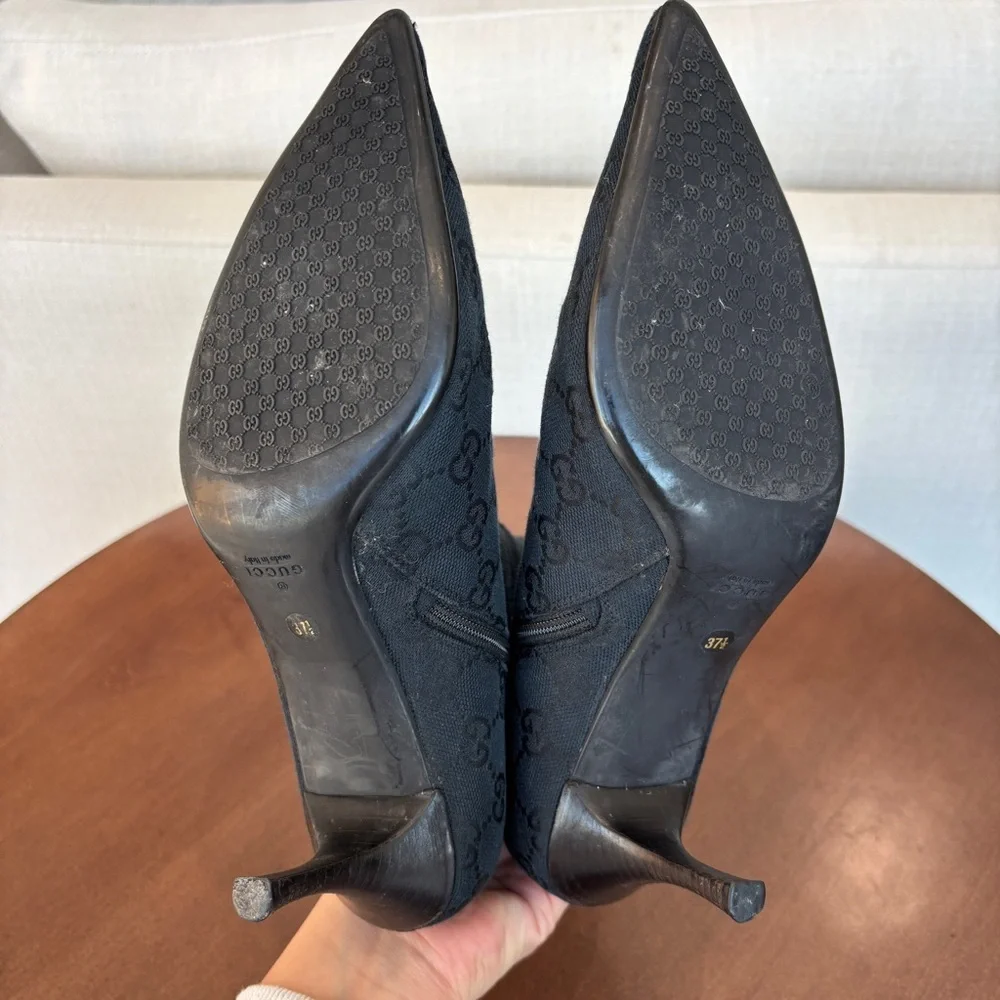 Authentic Vintage Gucci GG Monogram Canvas Pointed Toe Ankle Boots, Size 37. 1/2 - Picture 12 of 13